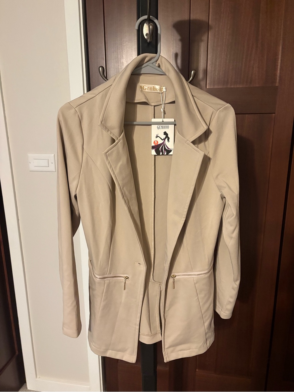 Women's Beige Open-Front Blazer Jacket